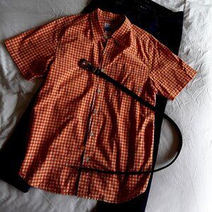Columbia Orange Checked 100% Cotton Short-Sleeved Shirt - EUC!